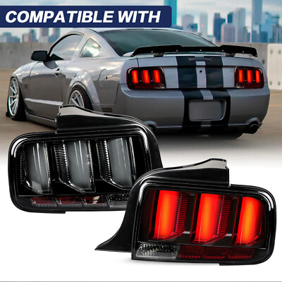 Tail Lights W/Sequential LED Lamps Rear Brake Smoked Tube For 2005-2009 Mustang