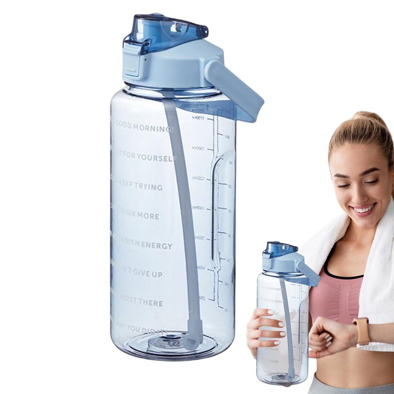 2L Motivational Water Bottle  Silicone Jugs With Straw And Time Trackers Gym