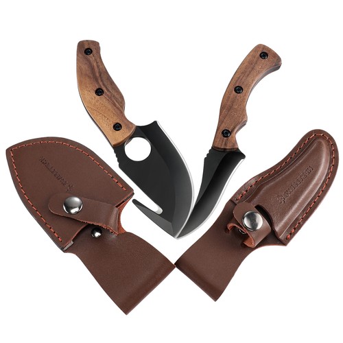 2PACK Fixed Blade Hunting Knife 6.5" Skinning 7" Gut Hook Knife Full-Tang Handle