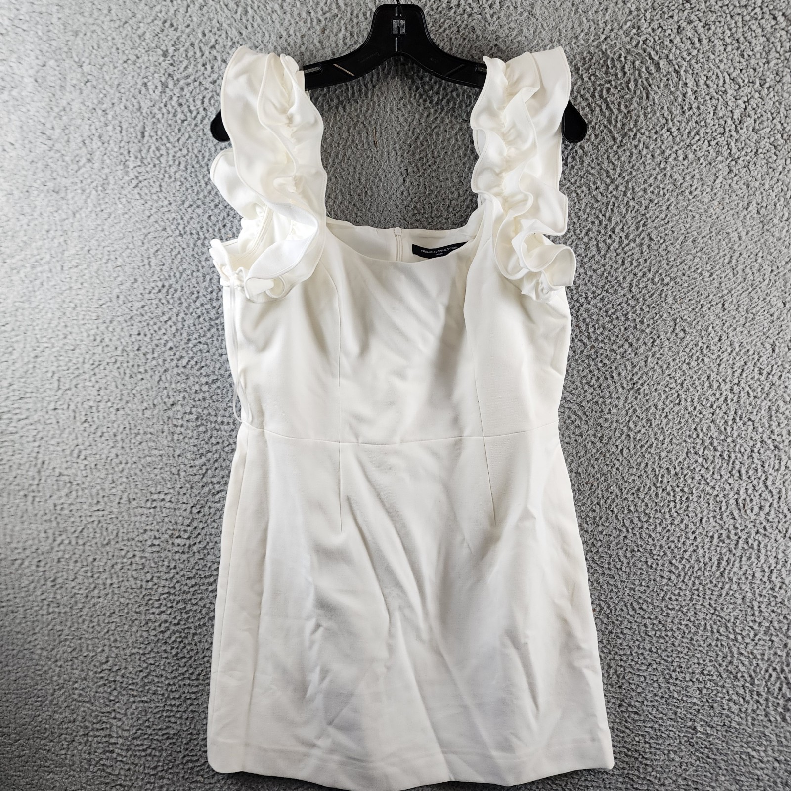 French Connection Whisper Ruffled Mini Dress Women's 10 Summer White Back Zip - Picture 1 of 12