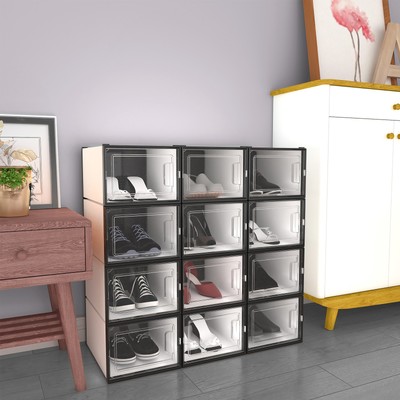 12PCS Shoe Box Stackable Sneaker Case Storage Closet Organizer Black Medium