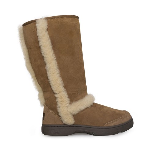 Pre-owned Ugg Sunburst Tall Chestnut Suede Shearling Women`s Boots Size Us 10/uk 8.5 In Brown