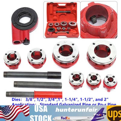 7 Size BSPT Pipe Threader Threading 3/8'' to 2'' Die Dies Set+ Handle Ratchet NEW 