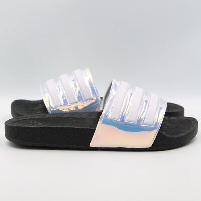 Adidas Adilette Boost Slides Sandals Black White Iridescent FZ2565 Size 12 Men s