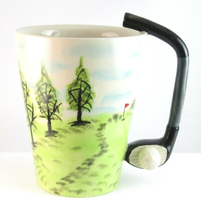 Golf Club Gift Coffee Mug 3D Man Cave Golf Course Design Blue Witch Ceramics  