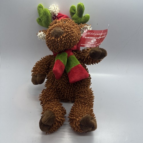 Christmas Holiday Santa Hat Reindeer Deer Stuffed Animal Plush Toy 9.5”