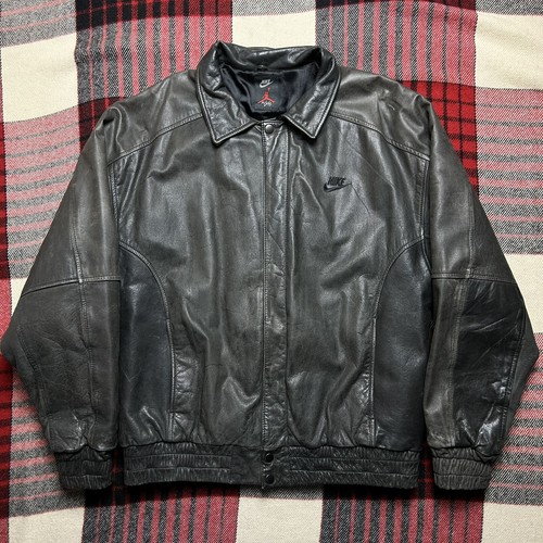 Vintage Nike Flight Jordan Black Leather Jacket 1990’s Mens Size Small