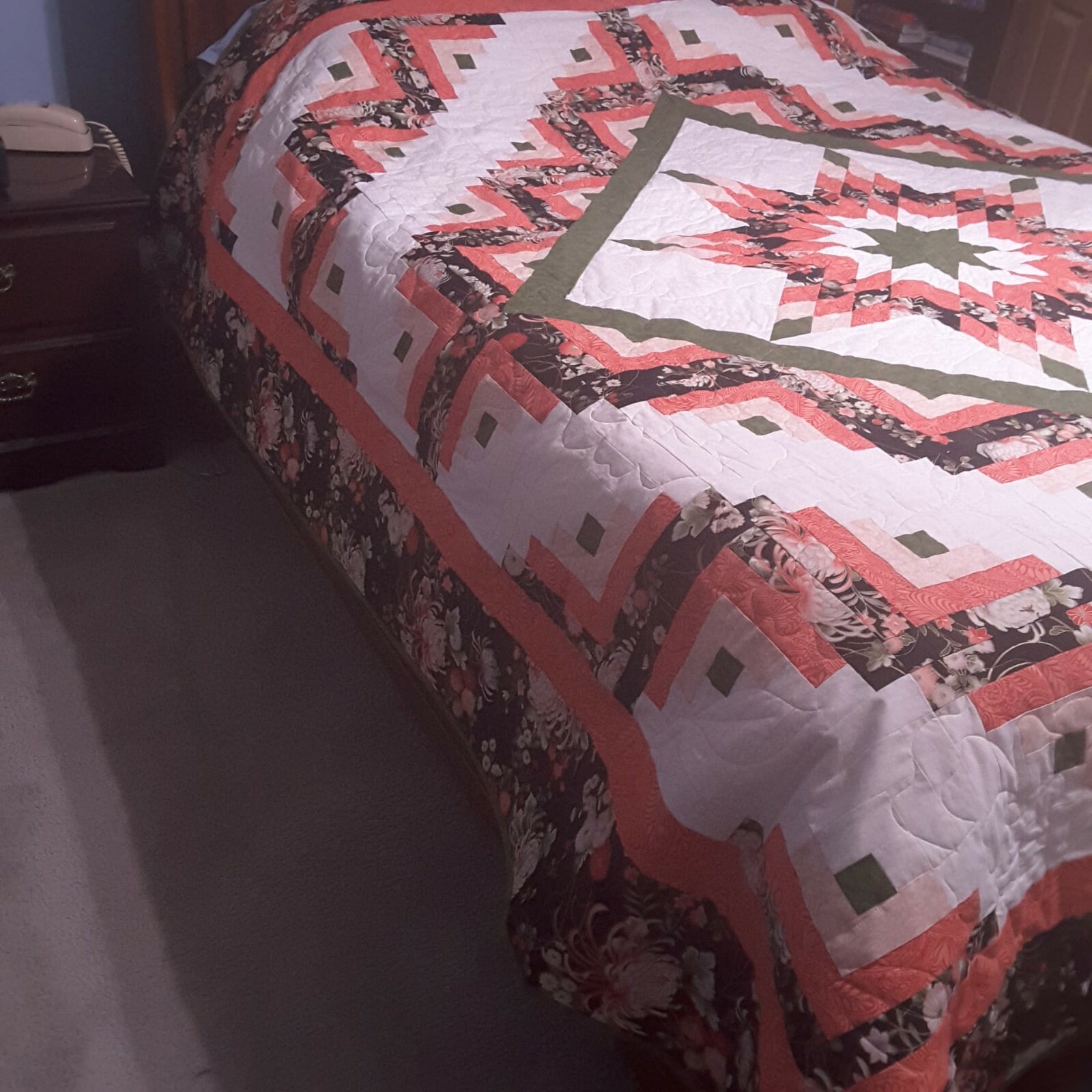 Handmade queen size Log Cabin Lone Star quilt