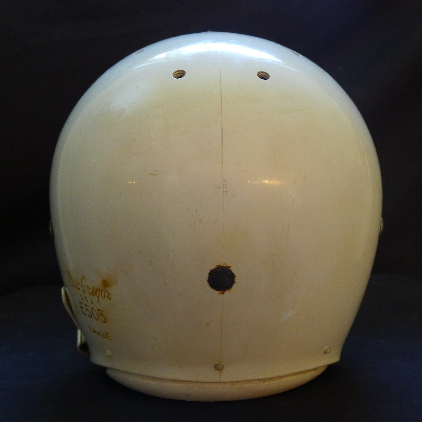 VINTAGE, WHITE MACGREGOR E505, SUSPENSION FOOTBALL HELMET, SZ LARGE
