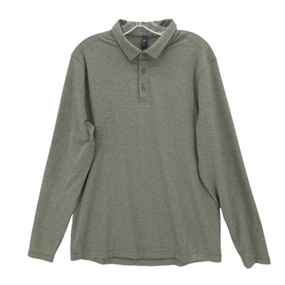 LULULEMON Evolution Long Sleeve Polo Shirt Heather Green Lightweight Soft LARGE