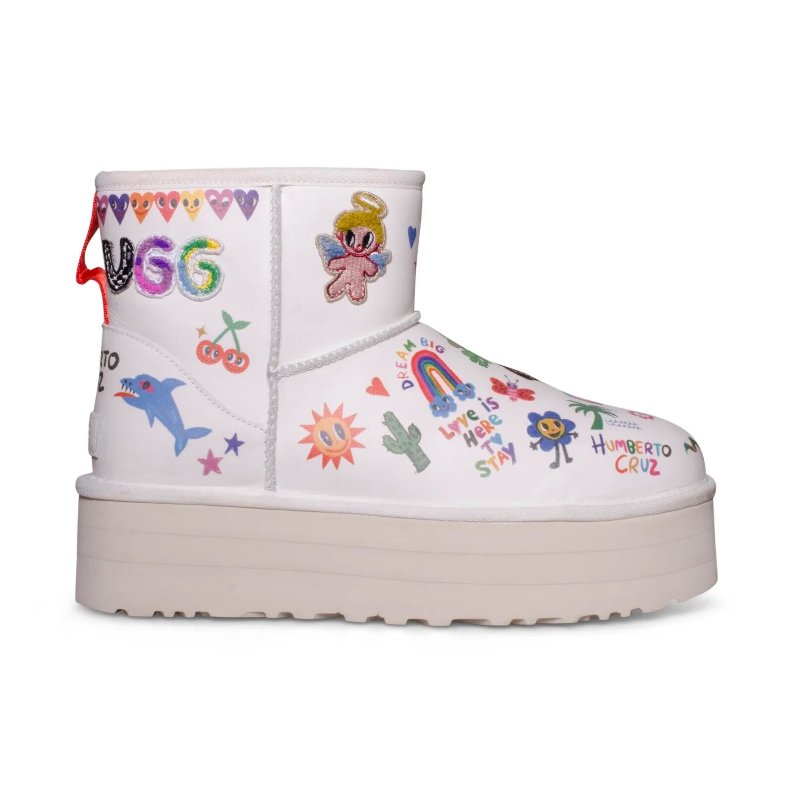 最終値下げ！UGG ポップスケッチ 22cm 限定 UGG CLASSIC PLATFORM POP SKETCH WHITE LEATHER CLASSIC WOMENS