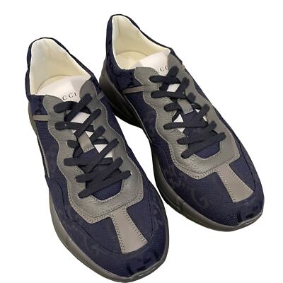 Pre-owned Gucci Gg Supreme Maxi Blue Gray Canvas Rhython Sneakers Men's 12 | Us 12.5