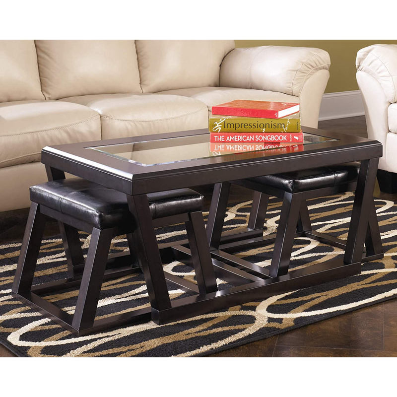 3 Piece Set Glass Top Coffee Cocktail Table 2 Upholstered Ne