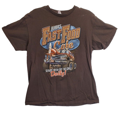Bubba's Fast Food Cafe SZ L Mens Brown Graphic Tee Short Sleeve Funny Novelty