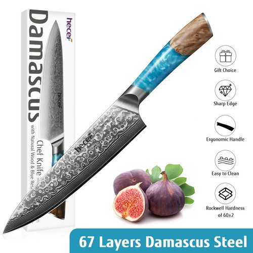 8in Damascus Knife 67-Layer Steel Stainless Steel Chef Knife G10 Resin Handle