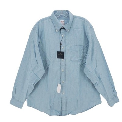 NWT BROOKS BROTHERS Chambray Shirt Traditional Fit 100% Cotton Light Blue LARGE