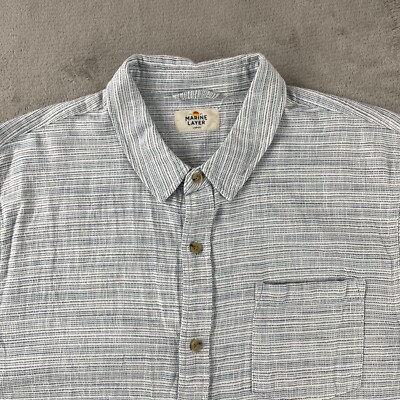 Marine Layer Shirt Men Large Blue Striped Short Sleeve Button Up Pocket NWOT