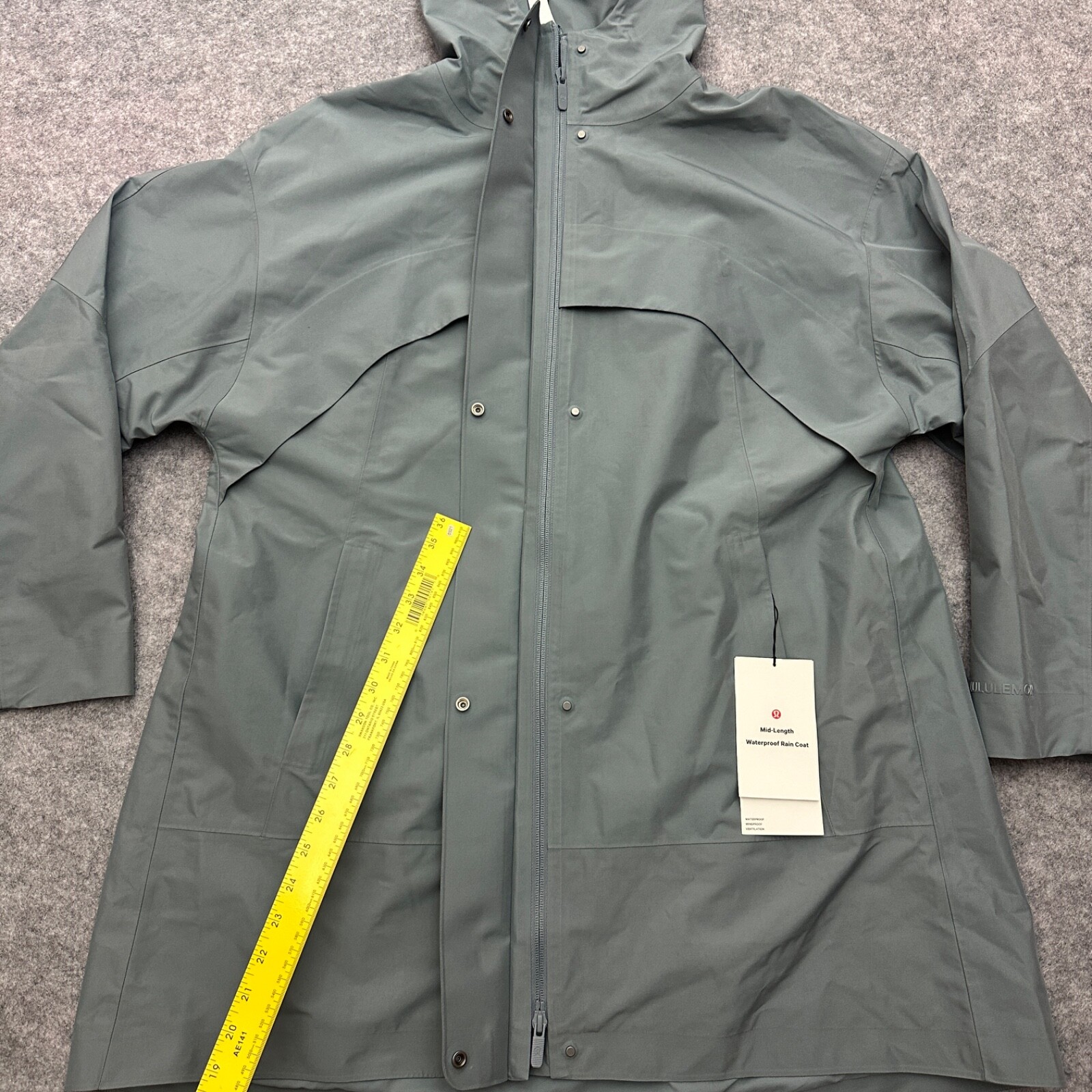 Pre-owned Lululemon Mid-length Waterproof Rain Coat Jacket Bgib Belgian Blue Gray Size L
