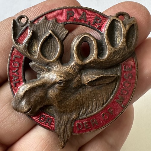 Vintage PAP Solid Brass Red Enamel LOOM Loyal Order Of Moose