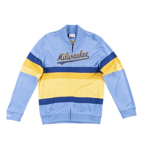 Мужской свитер Mitchell & Ness MLB с полосой спереди и полной молнией Milwaukee Brewers