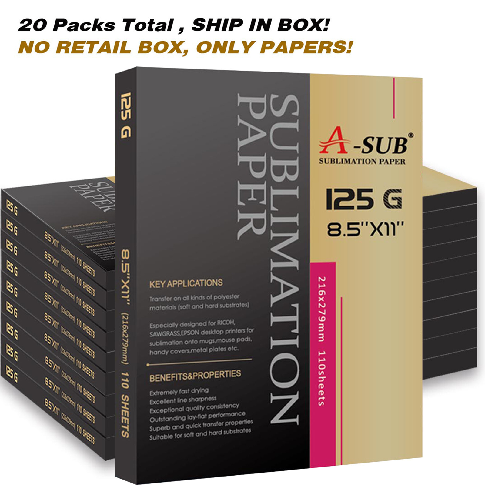 Bulk 2200 Sheets A-SUB Sublimation Paper 8.5x11 125g Wholesale Inkjet Transfer