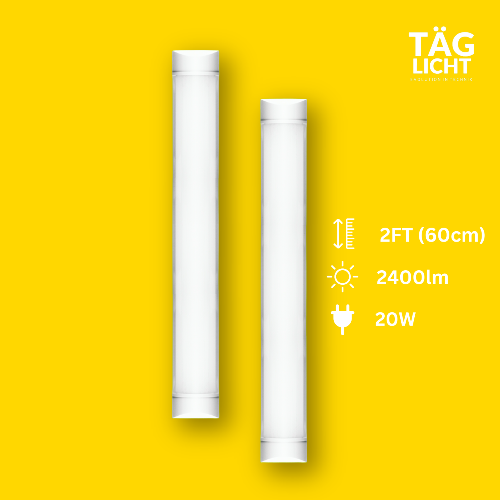 LED Strip Lights 2FT Batten Tube Energy Saving Cool White 6500K Pack of 2