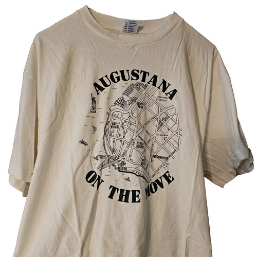 Augustana College Vintage T-Shirt "On The Move"  80s XL Men's White Black Print