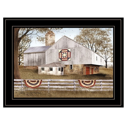 Настенный принт American Star Quilt Block Barn 2 в черной рамке