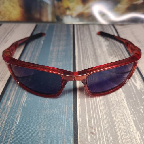 Blue Reflective Lens Oval Sport Wrap Red Frames