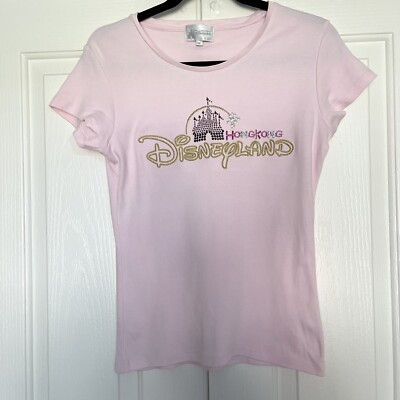 New Disney Park Hong Kong Disneyland Pink Short Sleeve Shirt Women s Size Small