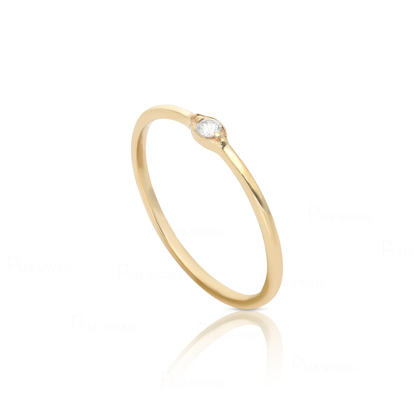 14K Gold 0.03 Ct. Lab-Created Diamond Evil Eye Ring Handmade Fine Jewelry