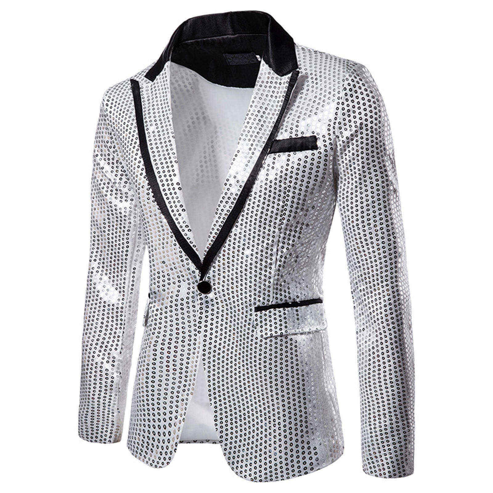 Men's Sequins Suit Party Dance Blazer Jacket Bling Coat Performance Costume US