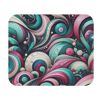 Mouse Pad (Rectangle) Teal Fushia and Mint Green Swirls Abstract Design 8, Gift