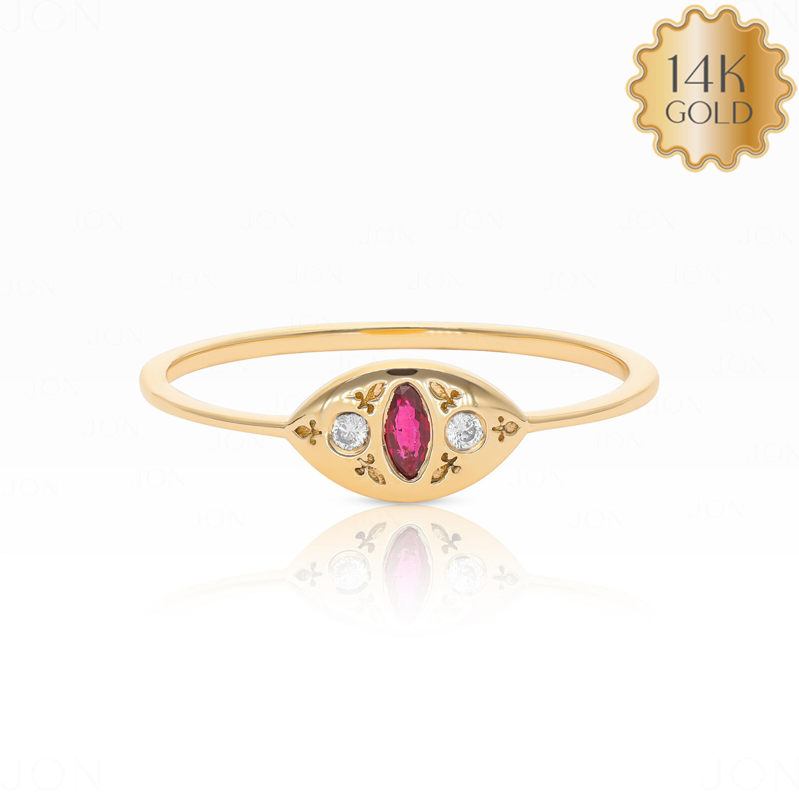 14k Gold Diamond Ruby Cat Eye Ring - For Love!-Ruby July Birthstone Jewelry
