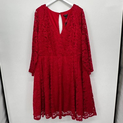 Torrid Red Lace Skater Dress Plus Size 5X Stretch Tulle Lining Pockets Flowy New