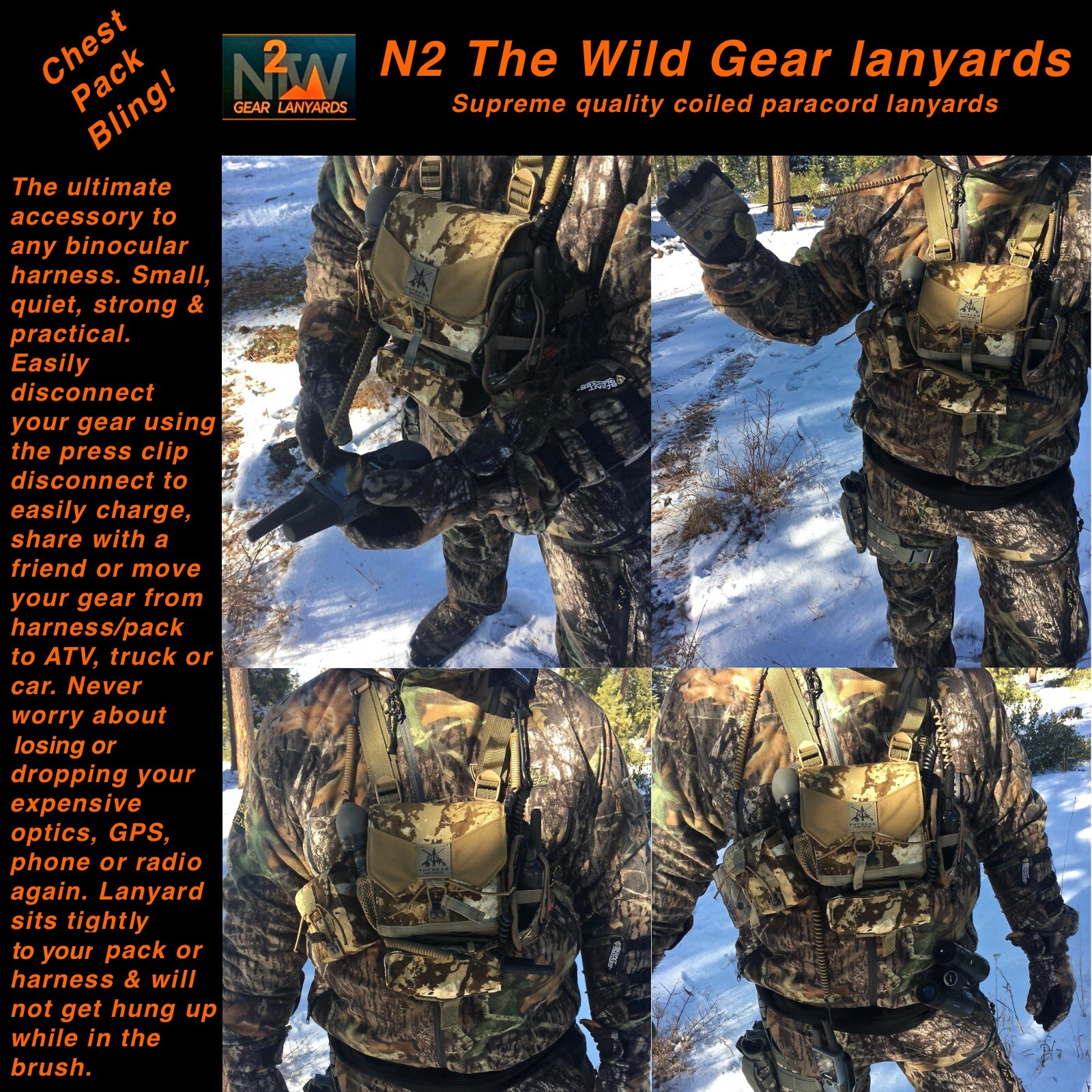 Alaska Guide Creations (AGC) Bino Harness Specific "LANYARDS" (2 colors) 