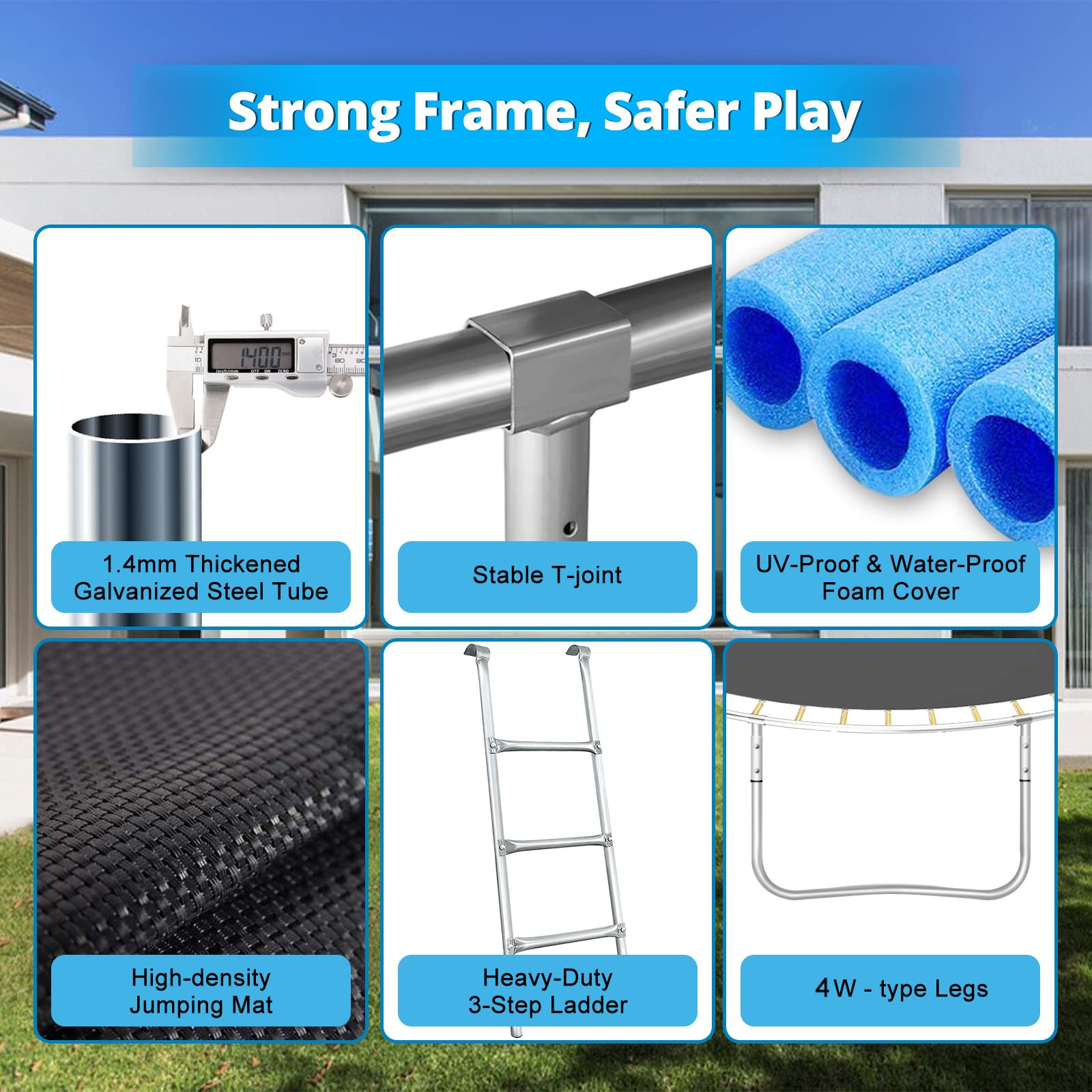 14FT Trampoline with Safety Enclosure Net Outdoor Trampoline for Kids Adults