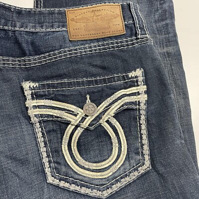 Big Star Pioneer Mens 36L Actual 38x34 Thick Stitch Bootcut Jeans Distressed