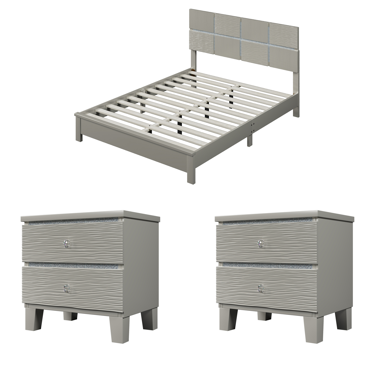 Modern Bedroom Sets King/Queen Size Platform Bed Frame/Nightstand/Dresser/Mirror