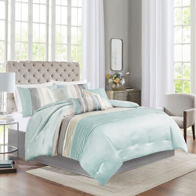 Madison Park Amherst Pieced  7 Piece Faux Silk Comforter Set Full Queen King Siz