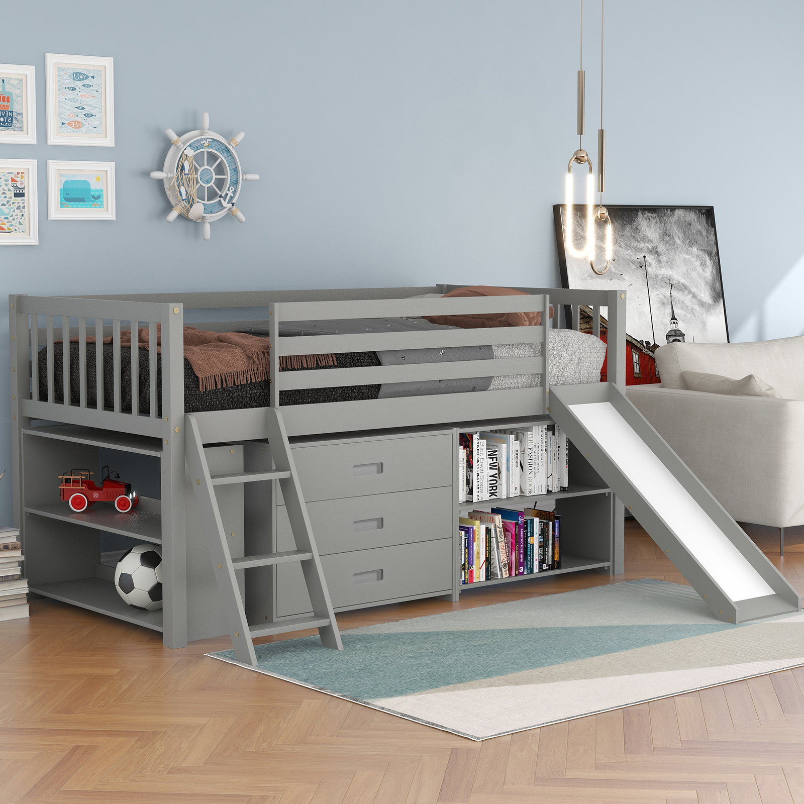 With Bookcases/3-tier Drawers/ladder/slide Gray