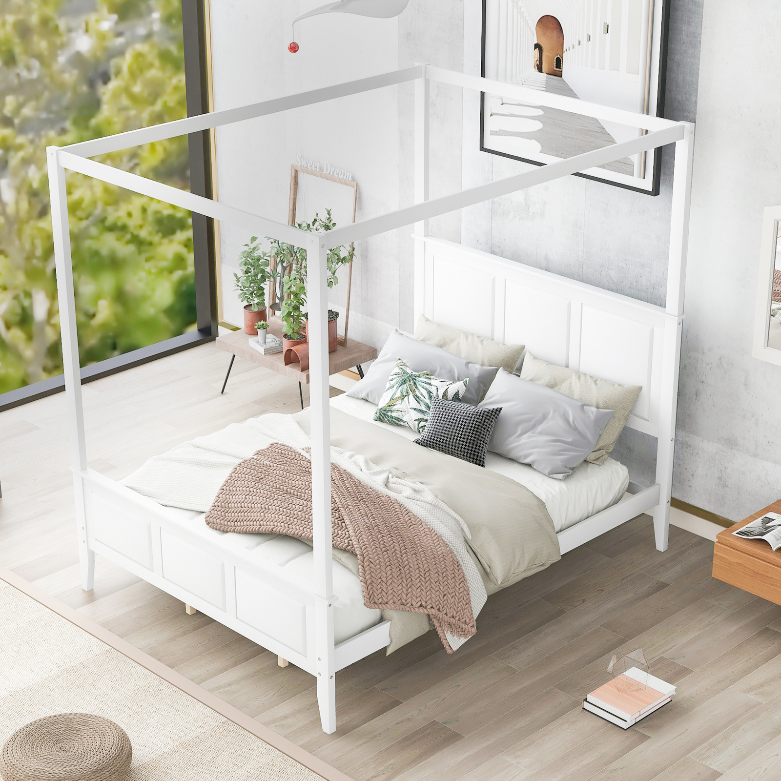Wooden Slat W/ Headboard Footboard White