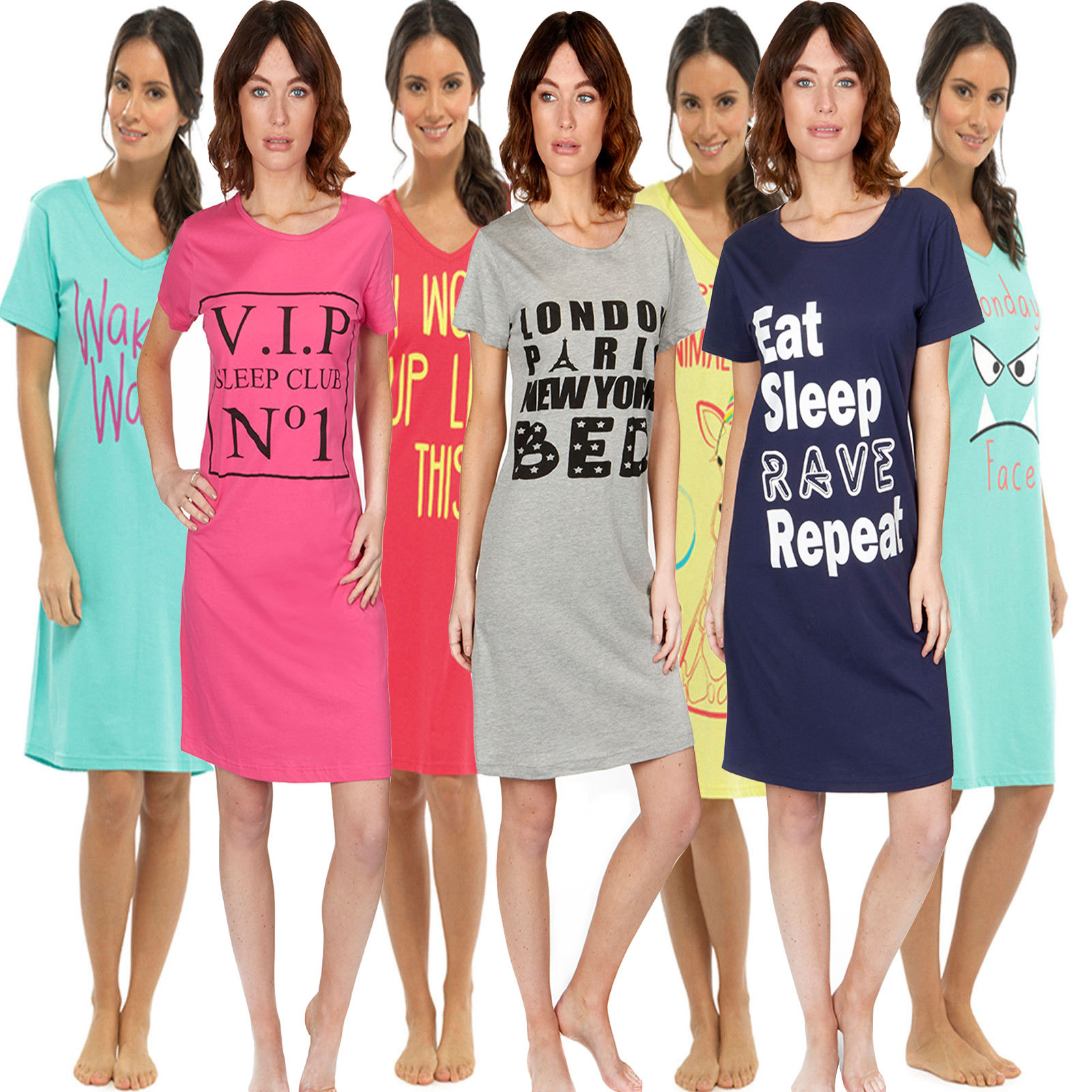 Ladies Short Sleeve Night Shirt Nightdress womens Nightie Nightshirts