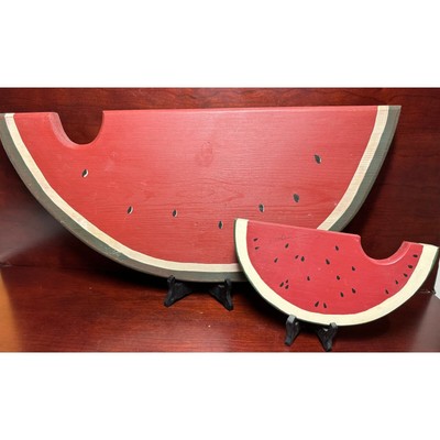 Primitive Folk Art handpainted Wooden watermelon slice 14 1/2 X 7 1/2 Americana