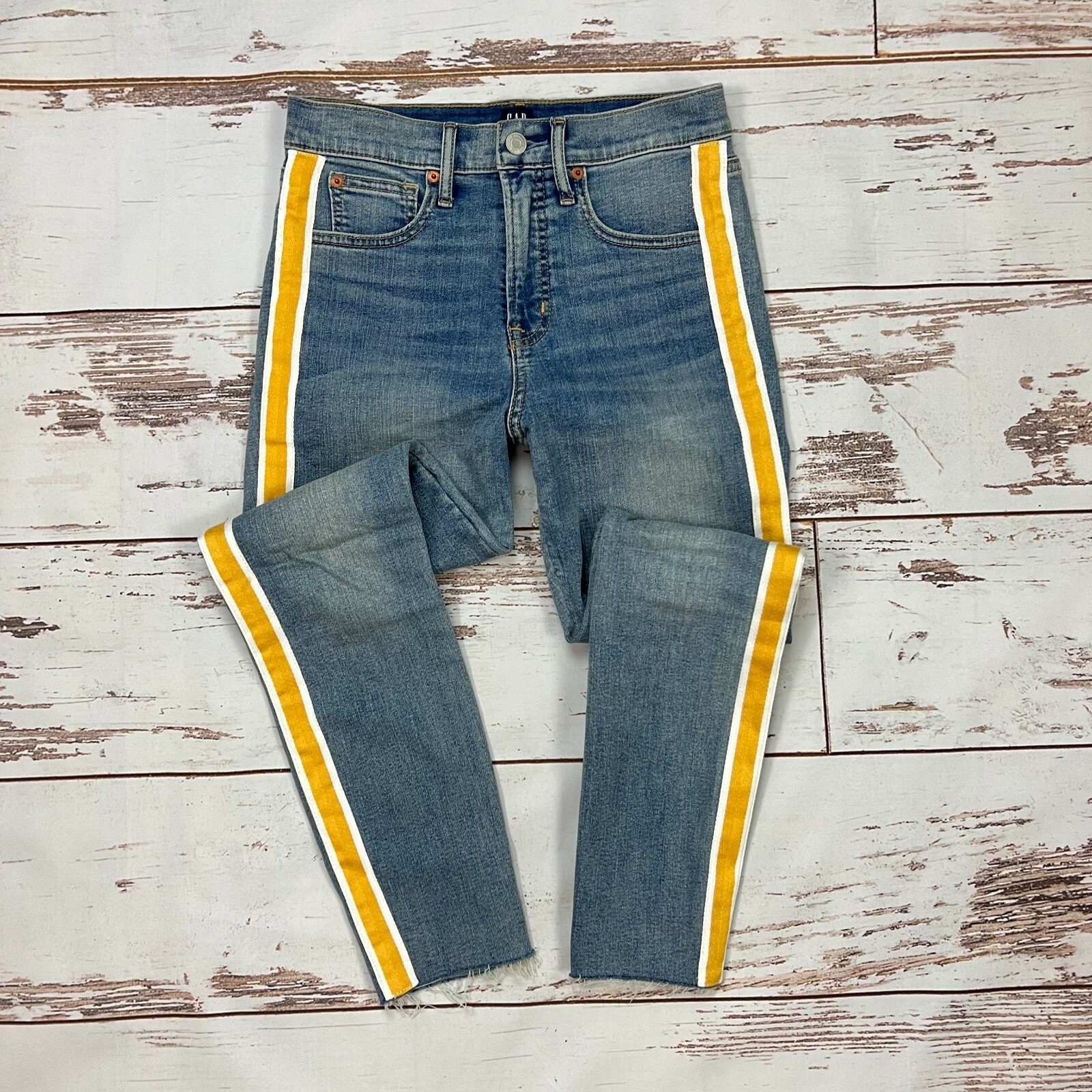 GAP True Skinny Jeans Size 26 High Rise Ribbon Tuxedo Racing