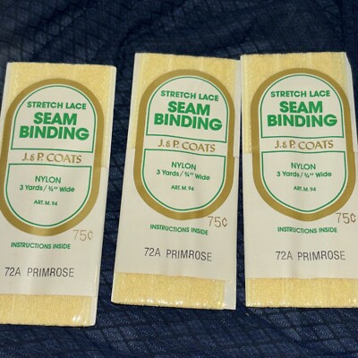 3 New Vintage J & P Coats Primrose#72A Stretch Lace 3/4  Seam Binding Trim NOS
