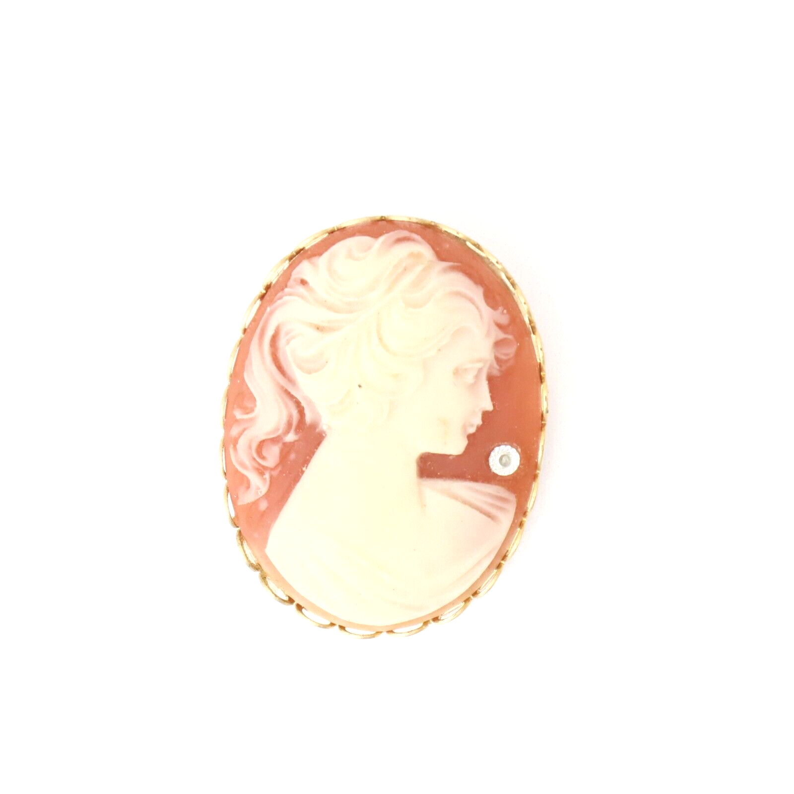 Cameo Brooch Pin Carved Resin Gold Tone Rhinestone Right Facing