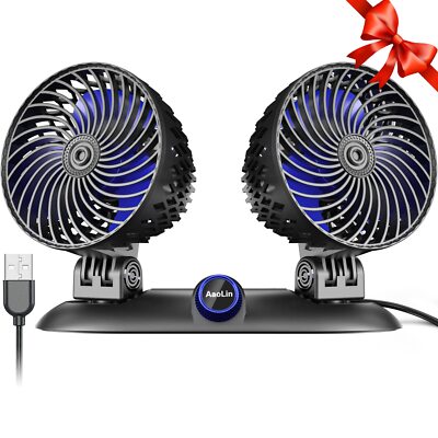 AaoLin Car Fan - 2023 Upgraded Dual Head USB Fan for Car with Powerful Coolin