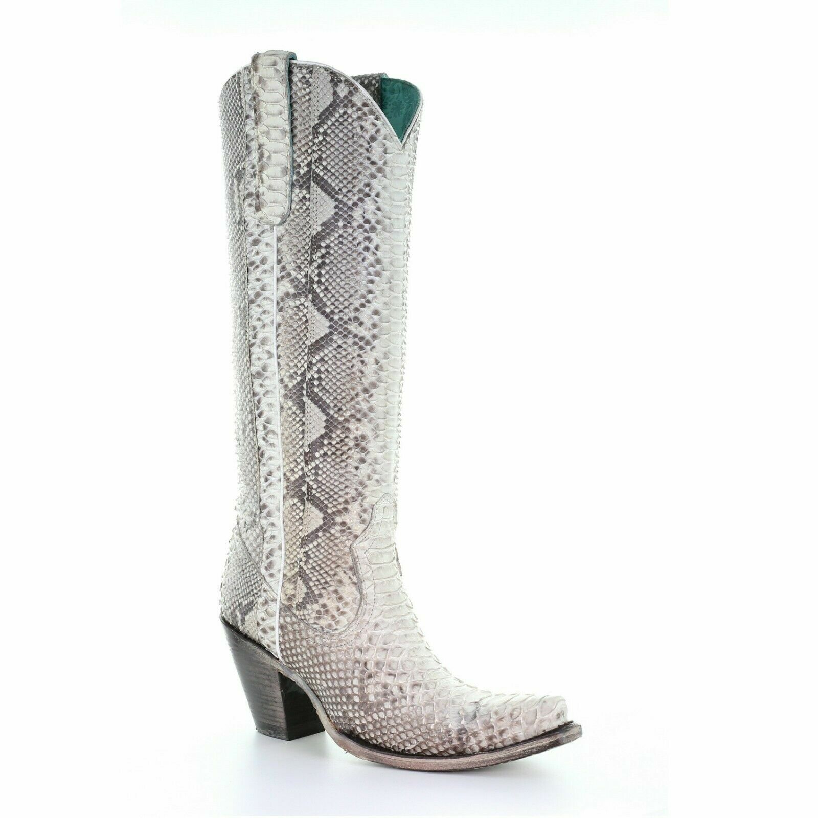 Pre-owned Corral Boots Corral Ladies Natural Python Zipper Tall Top Boots A3789 In White