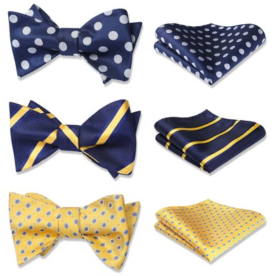 HISDERN Bow Ties for Men 3Pcs Mixed SelfTie Bow Tie and Pocket Square Set Class